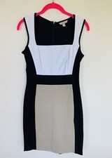 banana republic size 2 tan white black square neck stretchy above knee dress