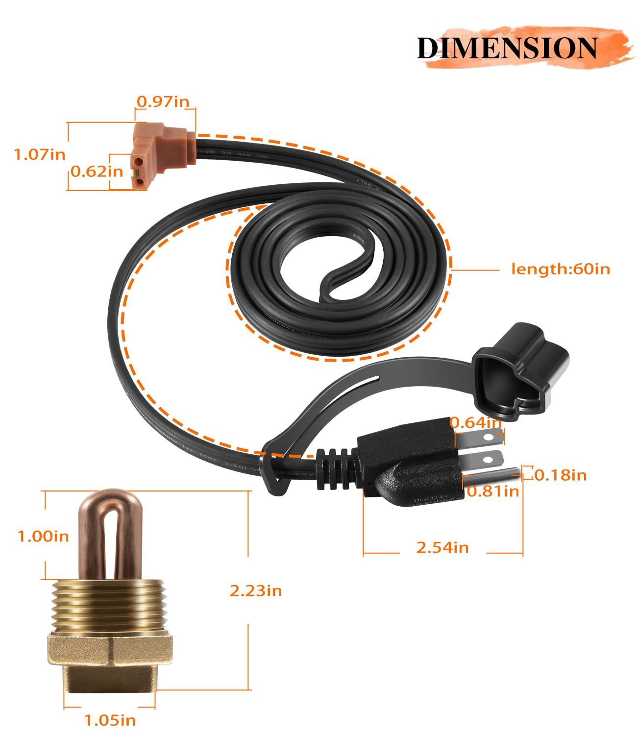 1" NPT 400W Block Heater Immersion for Engine Heater Zerostart/Temro 3100003