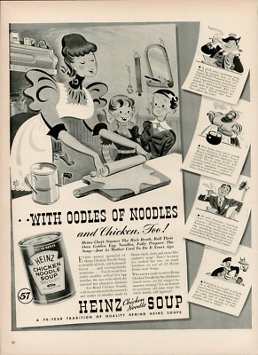 1939 HEINZ Chicken Noodle Soup Oodles of Noodles Heinz Chefs Vintage Print Ad