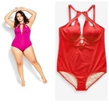 City Chic Red/Orange Cancun One Piece Swimsuit Size 16.