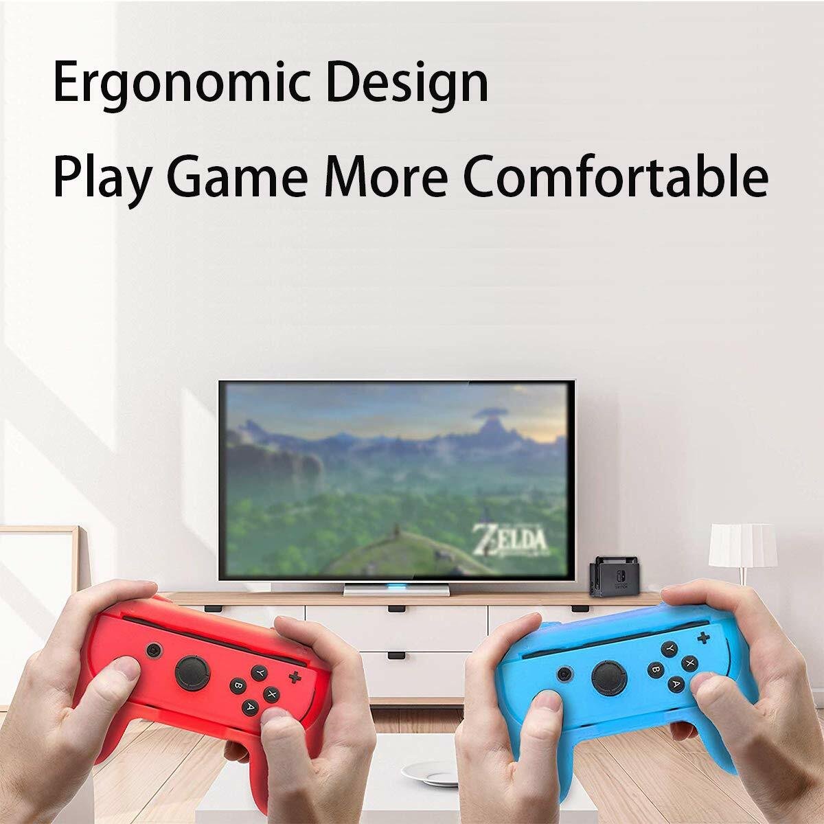 Beastron 2 Pack Grips Compatible with Nintendo Switch Joy Cons (Red & Blue)