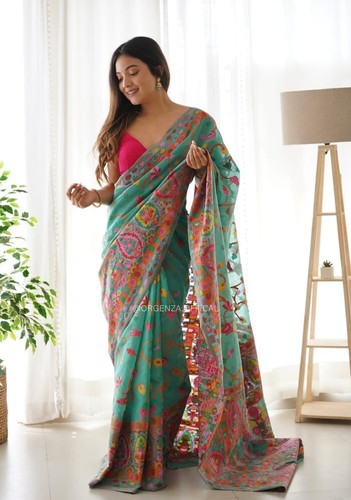 Designer Sari Bollywood Bridal Silk Saree Blouse South Indian Ethnic Ready made - Picture 5 of 6