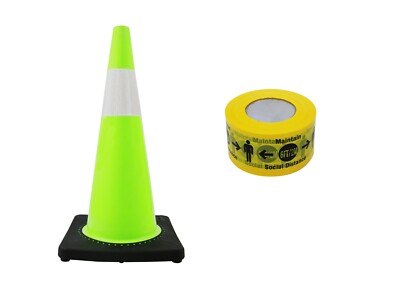 28''Traffic Safety Cone, Black Base One Tape with High-Visibility Pendamic Tape 
