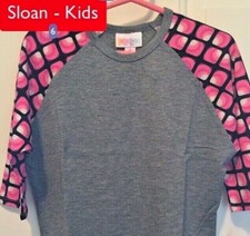 NWT LuLaRoe Kids' SLOAN Size 6 BASEBALL TEE Grey with PINK Black White Sleeves