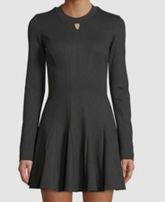 $324 Nicole Miller Women Black Crew-Neck Keyhole Ponte Fit Flare Sweater Dress S