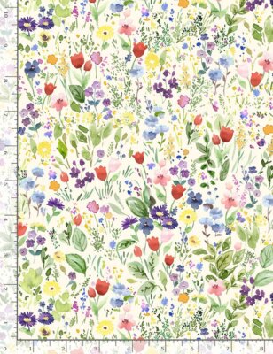 Floral Fabric | Watercolor Flower Field Print Cream | Timeless Treasures YARD
