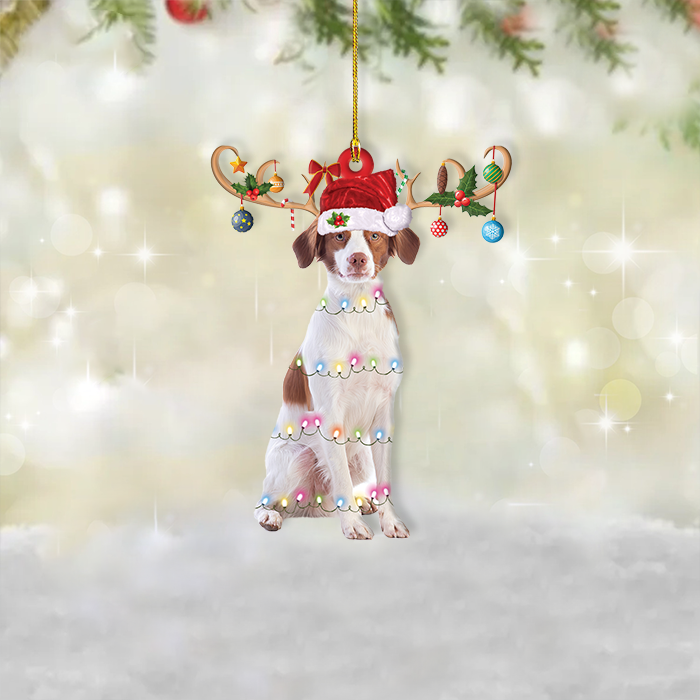 Brittany Dog Ornament, Santa Hats and Lights Acrylic Dog Hanging Ornament, Colorful Home Decor, Christmas Gifts, Dog Lover Gifts