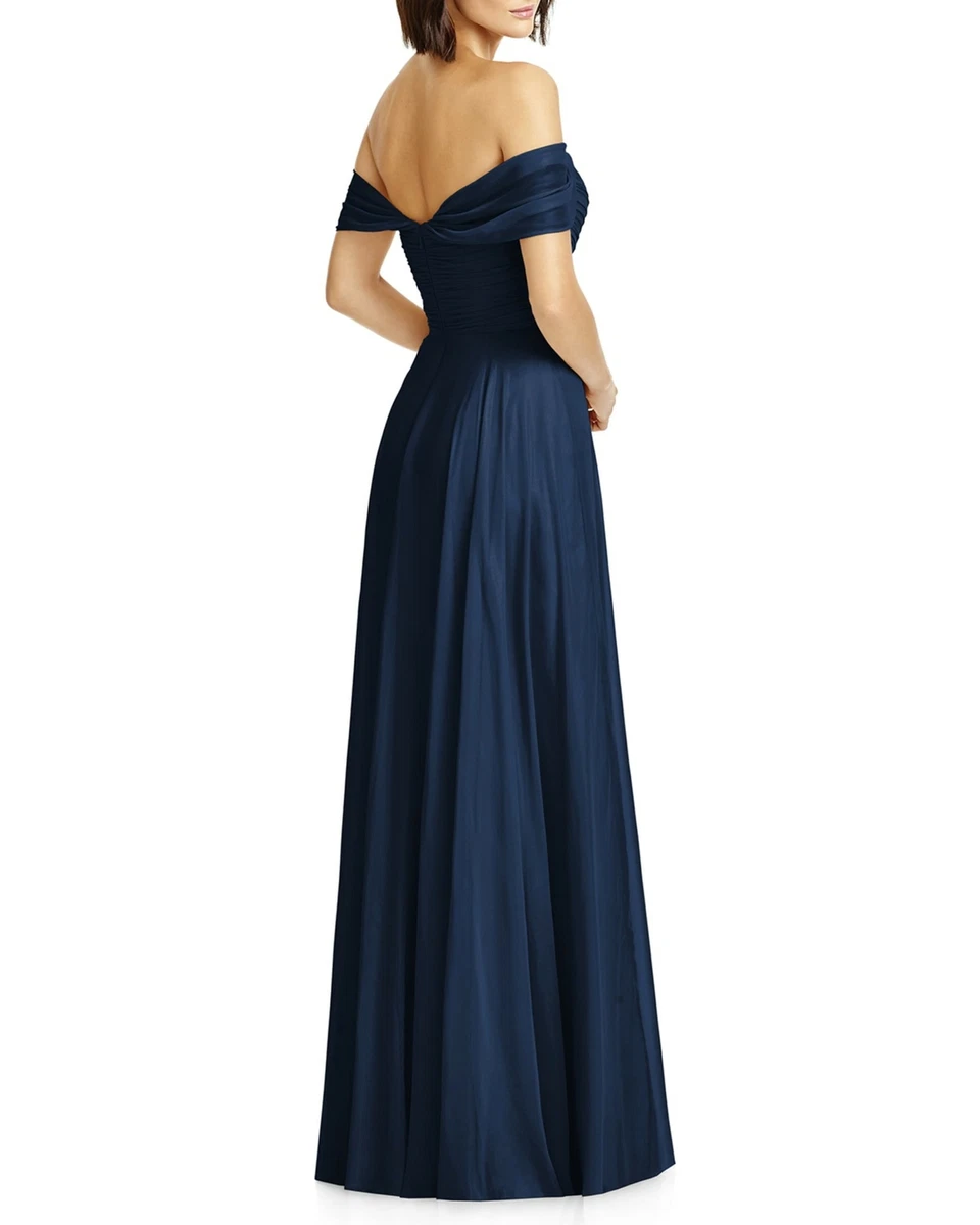Dessy collection lux off deals the shoulder chiffon gown