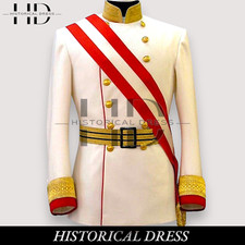 Men s White Wool Military Emperor Tunic Handmade Imperial Reproduction Coat