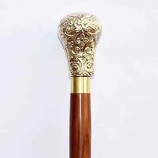 Antique Solid Brass derby Head Handle Vintage Wooden Walking Stick Nautical Cane