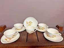 Vintage The Edwin M Knowles China Co. Golden Wheat Cups & Saucers Set of 5