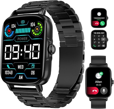 EIGIIS KT59 1,7'' Smartwatch Fitnessuhr Sportmodi Herren mit 2x Armband, Schwarz
