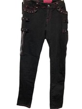 RARE Tripp NYC Y2K Bondage Pants Zipper Studs Punk Goth Black Pink Unisex sz 11