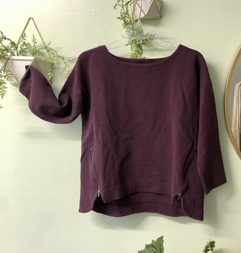 Madewell Small 2 Zipper Sweatshirt Pullover Lila Pflaume U-Boot-Ausschnitt