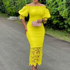 Women Elegant Floral Lace Patchwork Evening Gown Party Cocktail Bodycon Dress