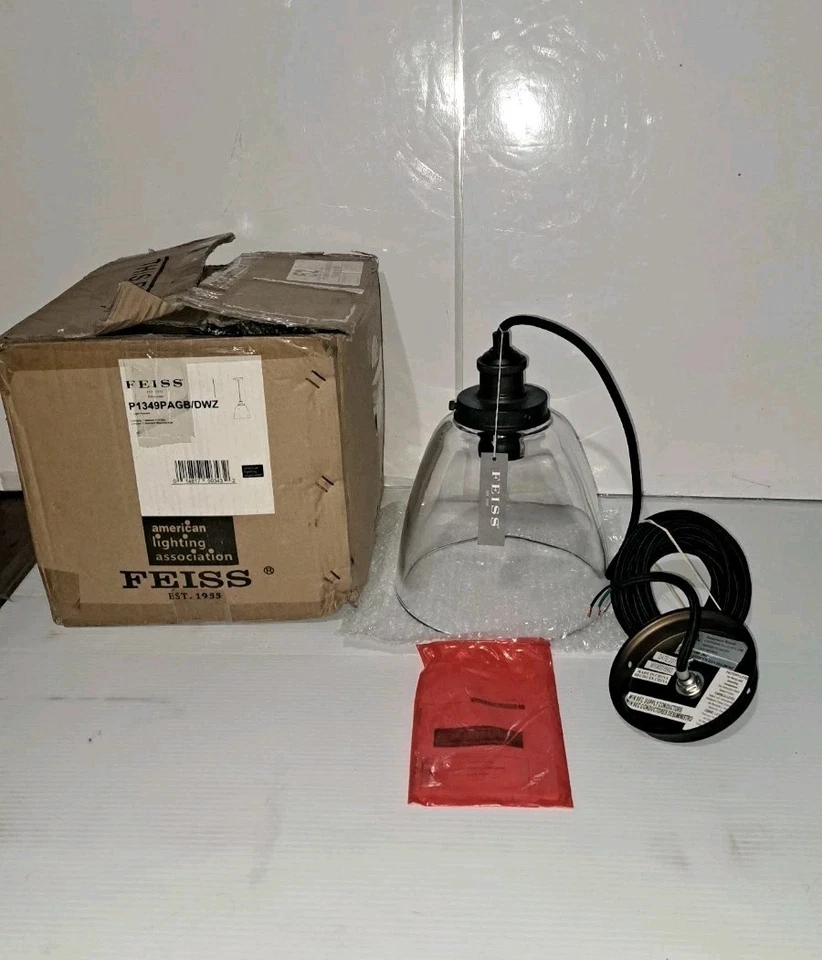 Mini colgante Feiss Lighting Baskin 1 luz pintada latón envejecido aleta P1349PAGBDWZ Foto 3 de 4