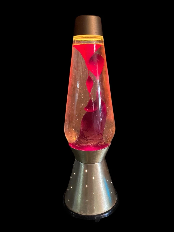 Vintage 1970s Lava Lite Lamp Gold STARLIGHT Red Wax 17" Works Great! - Image 2 of 4