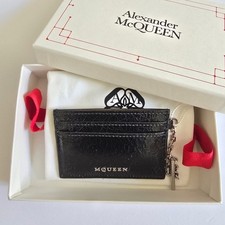 Alexander McQueen T-Bar Cracked Leather Card Holder Black