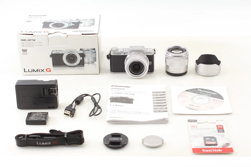 English OK [Top MINT BOX] Panasonic LUMIX DMC-GF7 16MP Silber 12-32mm 35-100mm - Bild 3 von 4