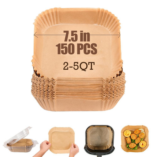 7.5 Inch Air Fryer Parchment Paper Liners Square,150 Pcs Non-stick &Oil-proof...