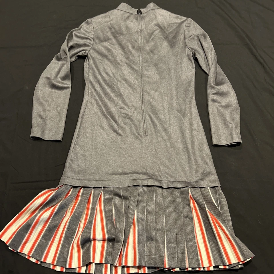 De Colección Para Mujer Vestido Gris Falda Plisada Manga Larga Poliéster Hecho a Mano Disfraz A26 Foto 4 de 4