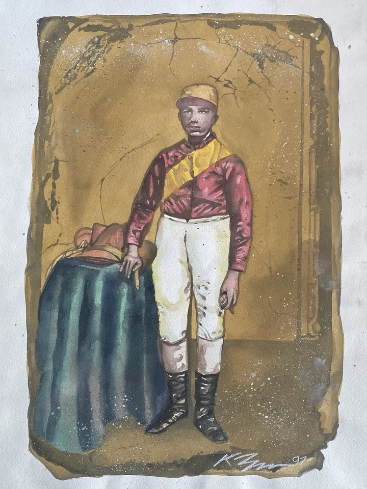 Pintura Original Isaac Murphy Kentucky Derby Jockey por Keith Henry Brown Foto 3 de 4
