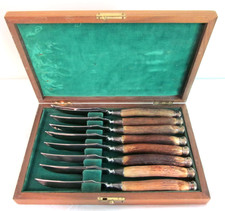 John Hasslebring Silversmith Set Of 8 Sterling Silver Stag Antler Handle Knives