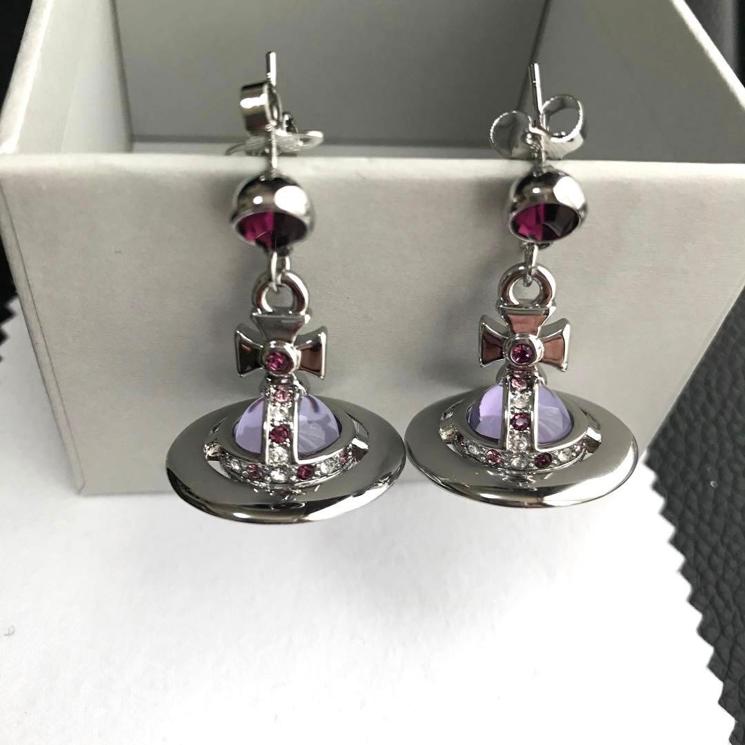 Vivienne Westwood Earrings Tiny Orb Silver x Purple w/Pouch NO BOX