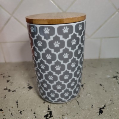 Ceramic Treat Canister/Jar Gray White Paw Lattice Print Design Imports Farmhouse