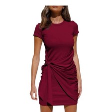 Lillusory Red Ruched Faux Wrap Mini Dress Bodycon Date Night Party Medium