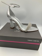 Vince Camuto Aylen Shoes Womens Size 9.5 Silver Ankle Strap Heels Dress Sandals