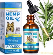 Hemp Oil for Dogs Cats Anxiety, Pain,Stress Calming Drops 100 Organic 60ML
