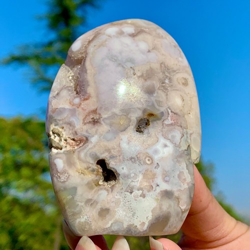 237G Natural Pink Cherry Blossom Agate Crystal Gem Specimens Ornament