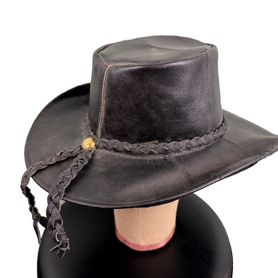 VTG Cowboy Hat Genuine Leather Black Size Small Mexico Made Braided Leather Trim