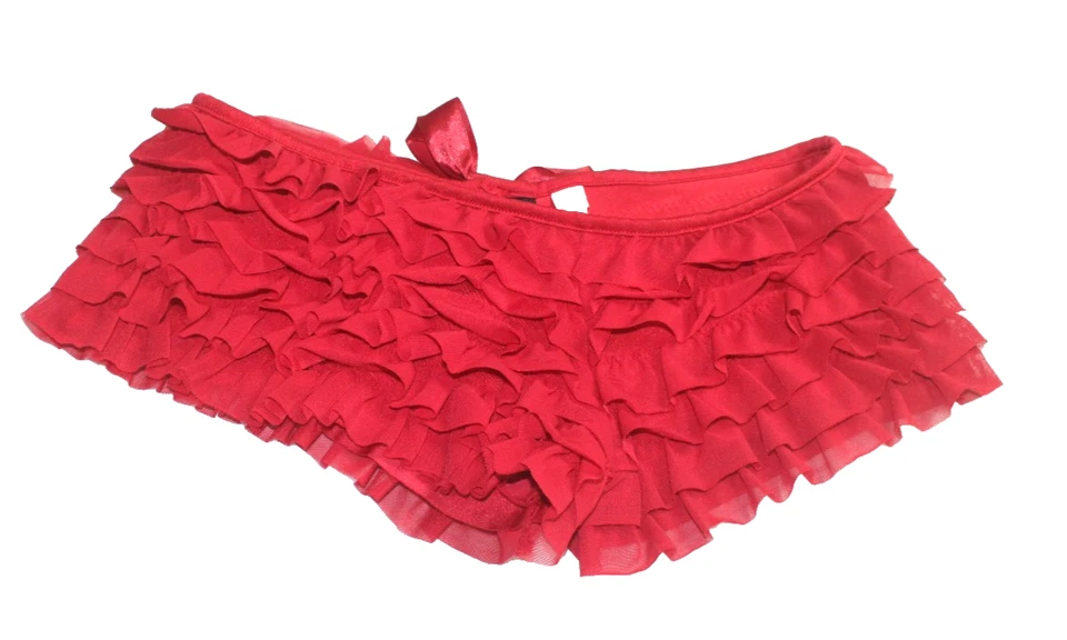 Pantalones Cortos La Petite Coquette Rojo con Volantes OS Satén Lazo Lencería Prendas para dormir Pantalones calientes Foto 2 de 4