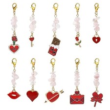 10pcs Flower Heart Key Pendant Valentine's Day Charm Keychain for Backpack Decor
