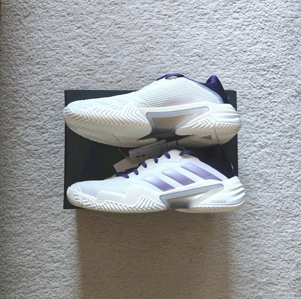 Size Women-8, Adidas Barricade 13 Women's Tennis Shoes, White/Blue, JR7814 - Image 3 of 4