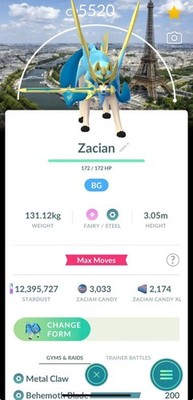 Pokemon Go Shiny Zacian Paris Background- CROWNED SWORD lv50-3 move