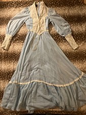 Vintage 1970s Gunne Sax by Jessica Light Blue Prairie Maxi Dress with Lace 