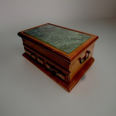 Vintage Montgomery Ward Green Marble Top Wooden Jewelry Box Dresser Vanity Rare