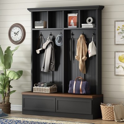 Farmhouse Entryway Hall Tree with Bench and Large Drawer,and Coat Rack 