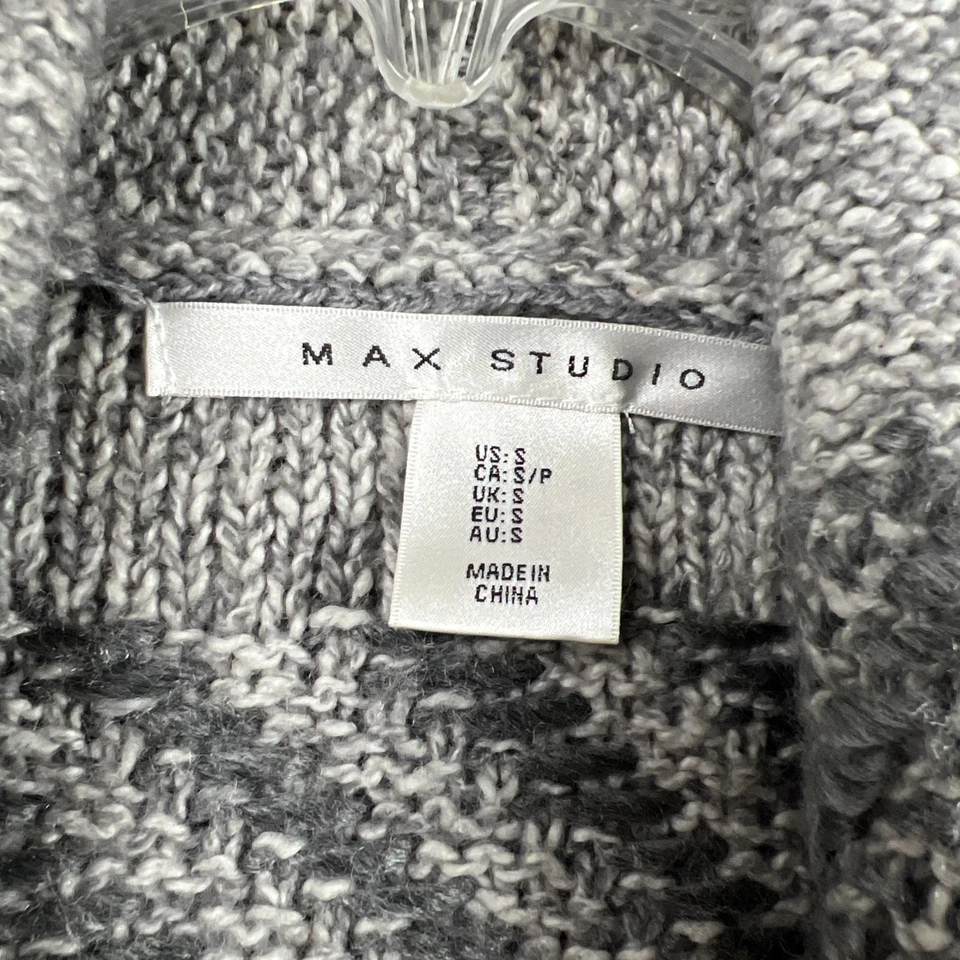 Suéter Max Studio Pequeño Cárdigan Gris Rayas Plumero Grueso Tejido Con Capucha Alpaca Foto 4 de 4