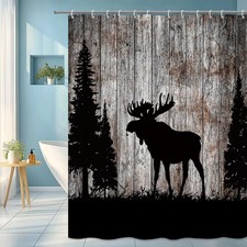 Moose and Trees Shower Curtain - Rustic Cabin Decor