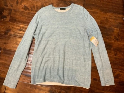 Vince Light Blue Linen Layered Crew Neck Sweater, Size Large