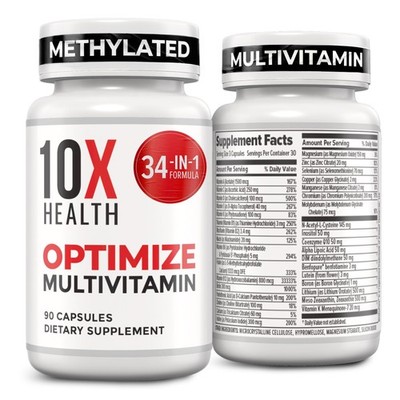 10X Health Optimize Methylated Multivitamin for Men - 90 Capsules, 34 in 1 Fo...