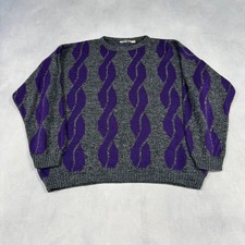 Vintage Abstract Knitted Jumper Patterned Grandad Knit Sweater Men's Xl