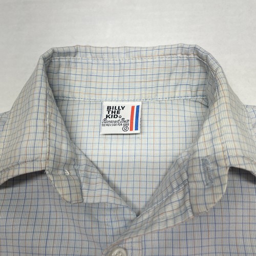Vintage 70s Western Billy The Kid Shirt Boys 12 Blue Plaid Long Sleeve Cowboy - Picture 2 of 8