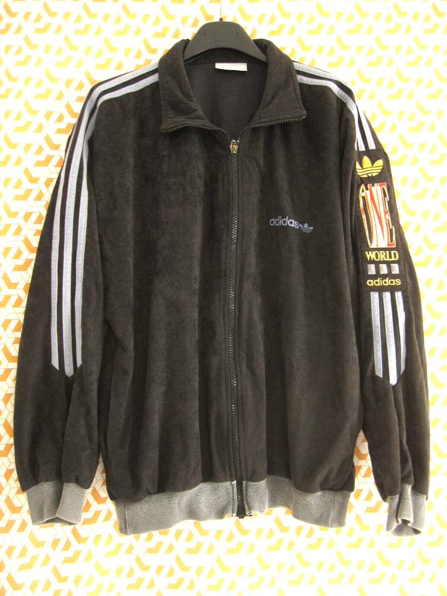 Veste Adidas One World noir grise Vintage velour Jacket 80 S retro