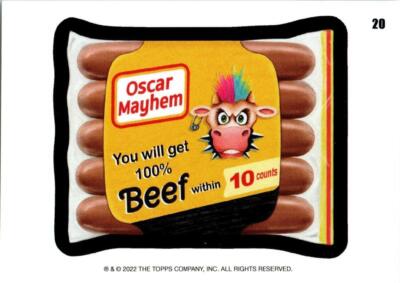 2022 MARCH WACKY PACKAGES VARIANT COUPON CARD # 20 OSCAR MAYHEM BEEF