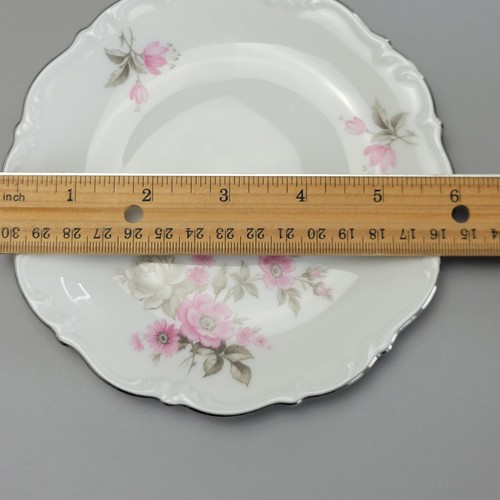 Vintage BREAD Plate Set German Tirschenreuth Picardy Pink Gray Floral Platinum - Picture 8 of 10